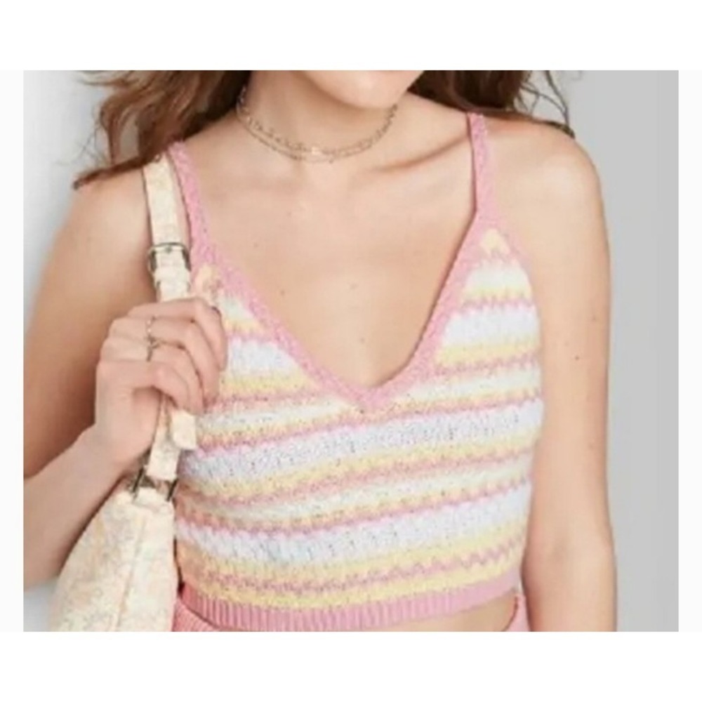 Wild Fable Women's White Ladder Stitch Crochet Cropped Top‎ Size Large Boho